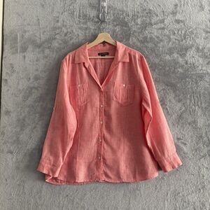 Tommy Bahama Womens XL 100% Linen Button Down Coral Roll Tab Sleeve Shirt